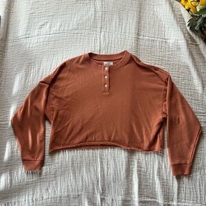 American Eagle Outfitters Orange Cropped Polo Sweatshirt